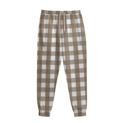 Brown And White Check Pattern Print Sweatpants