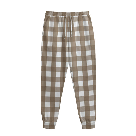 Brown And White Check Pattern Print Sweatpants