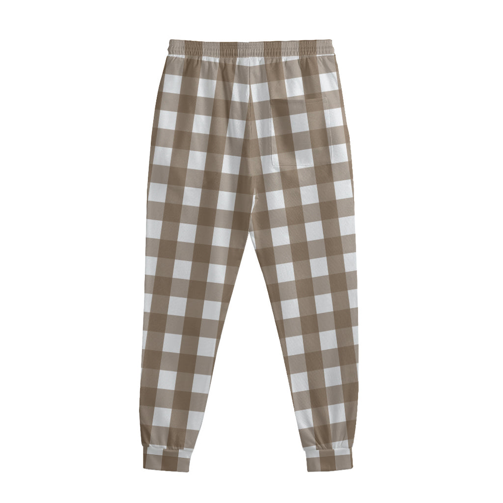 Brown And White Check Pattern Print Sweatpants