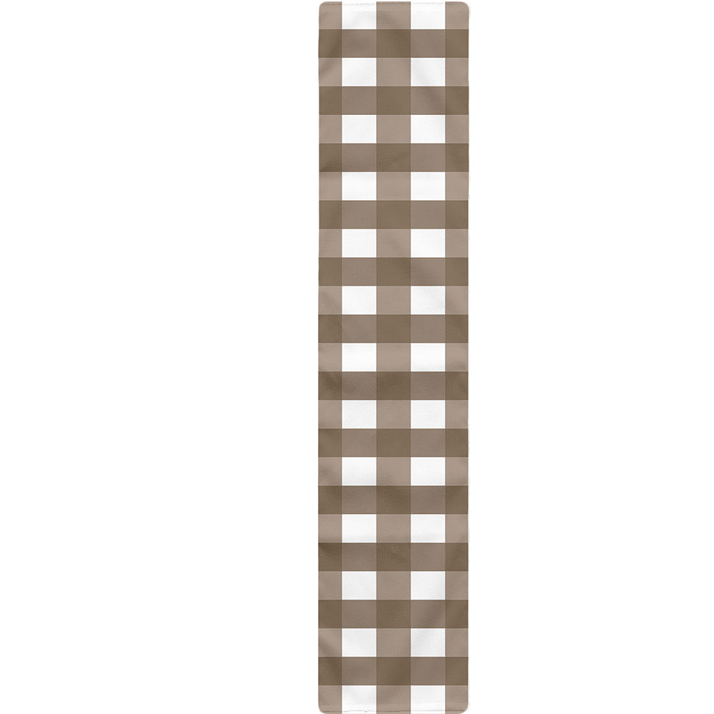 Brown And White Check Pattern Print Table Runner