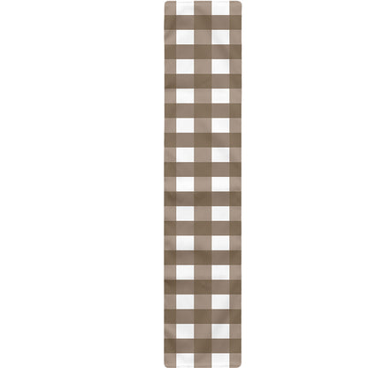 Brown And White Check Pattern Print Table Runner
