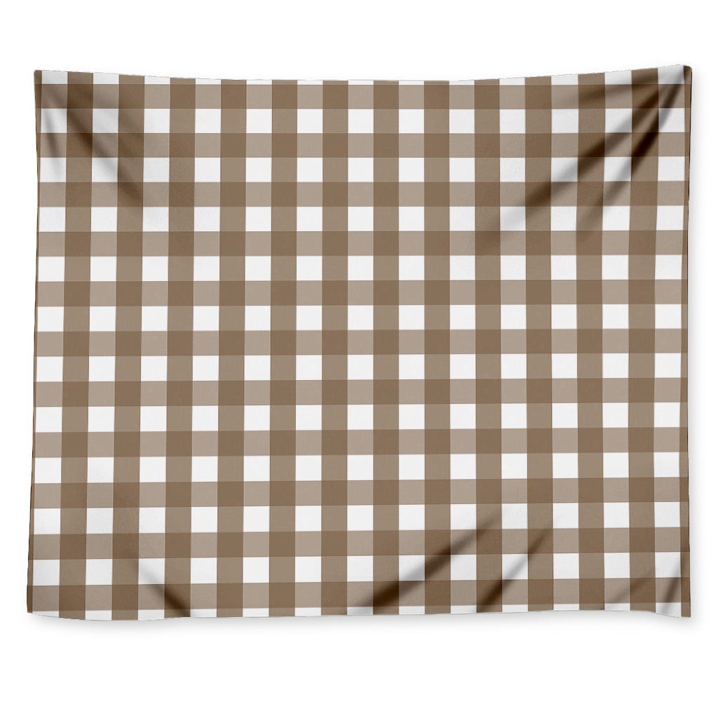 Brown And White Check Pattern Print Tapestry