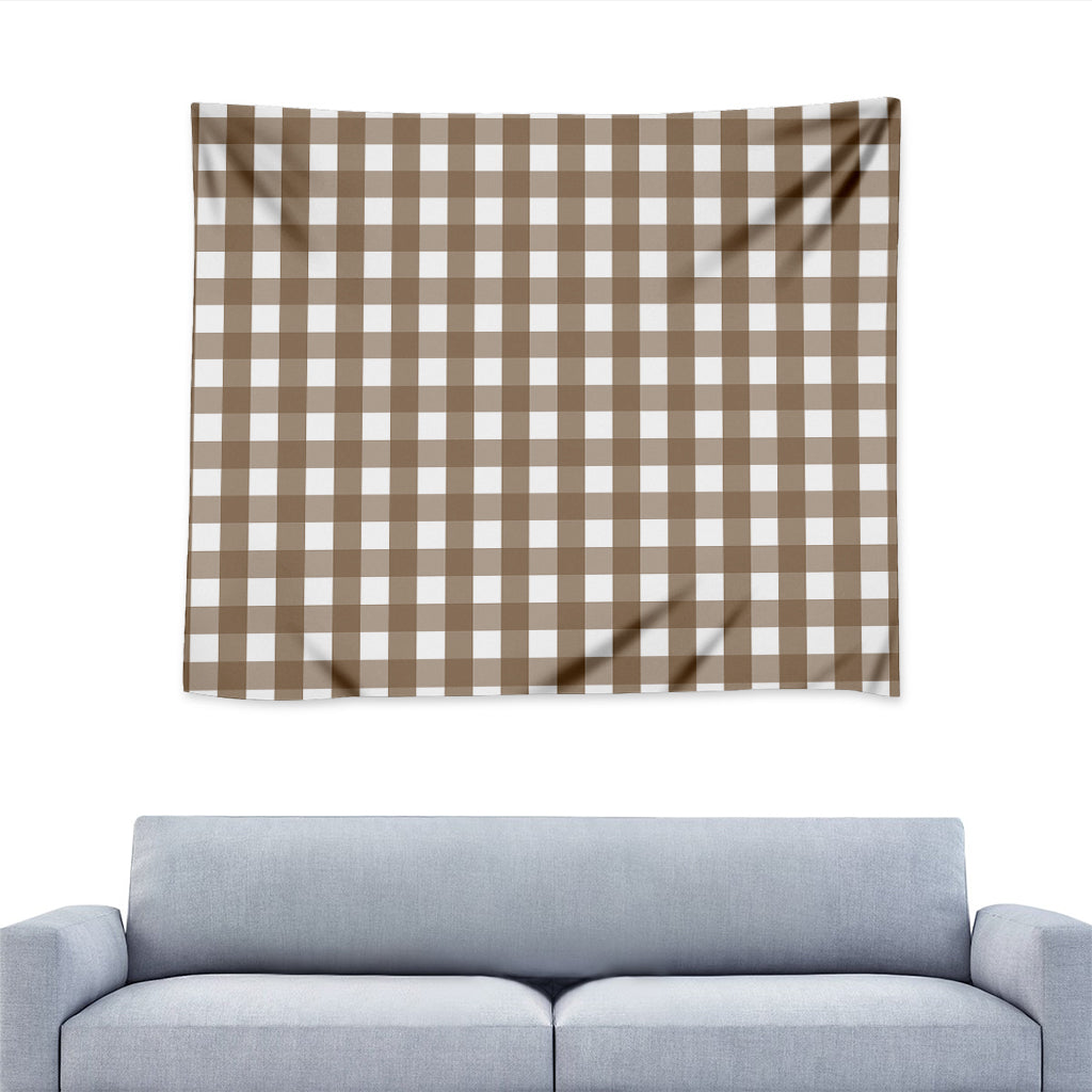 Brown And White Check Pattern Print Tapestry