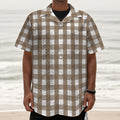 Brown And White Check Pattern Print Textured Short Sleeve Shirt