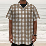 Brown And White Check Pattern Print Textured Short Sleeve Shirt