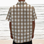 Brown And White Check Pattern Print Textured Short Sleeve Shirt