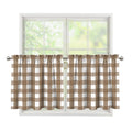 Brown And White Check Pattern Print Tier Curtains