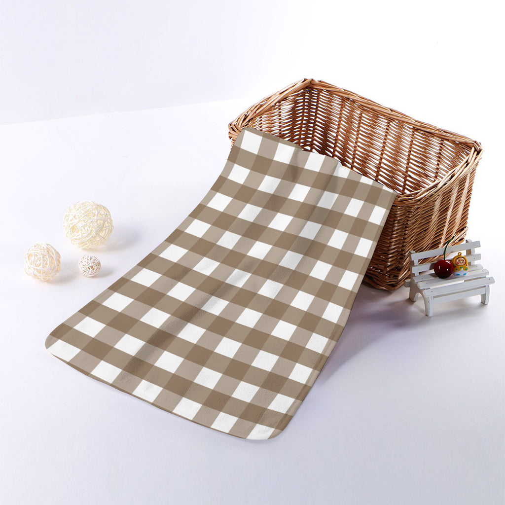 Brown And White Check Pattern Print Towel
