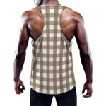 Brown And White Check Pattern Print Training Tank Top