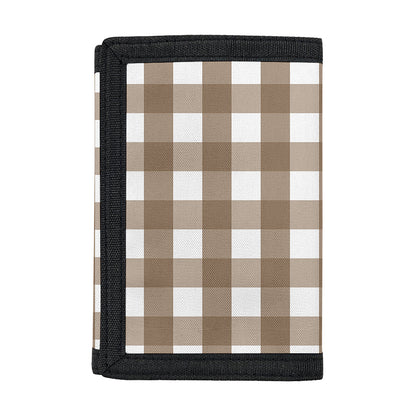 Brown And White Check Pattern Print Trifold Wallet