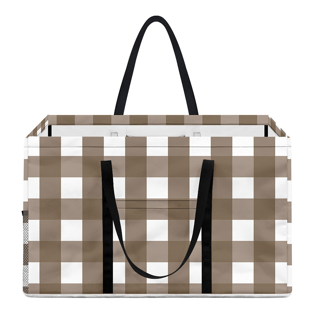 Brown And White Check Pattern Print Utility Tote Bag