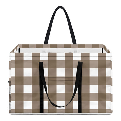 Brown And White Check Pattern Print Utility Tote Bag