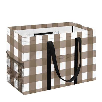 Brown And White Check Pattern Print Utility Tote Bag