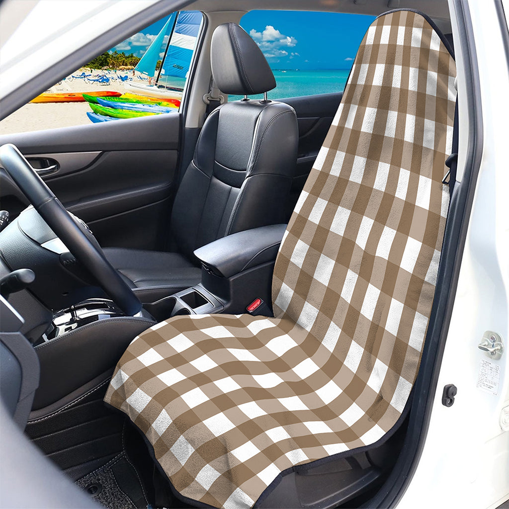 Brown And White Check Pattern Print Waterproof Car Seat Cover