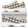 Brown And White Check Pattern Print White Chunky Shoes