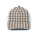 Brown And White Check Pattern Print White Mesh Trucker Hat