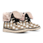 Brown And White Check Pattern Print Winter Boots