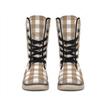 Brown And White Check Pattern Print Winter Boots