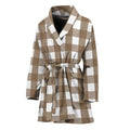 Brown And White Check Pattern Print Women's Bathrobe