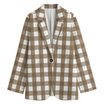 Brown And White Check Pattern Print Women's Blazer