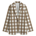 Brown And White Check Pattern Print Women's Cotton Blazer