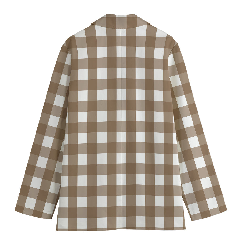 Brown And White Check Pattern Print Women's Cotton Blazer