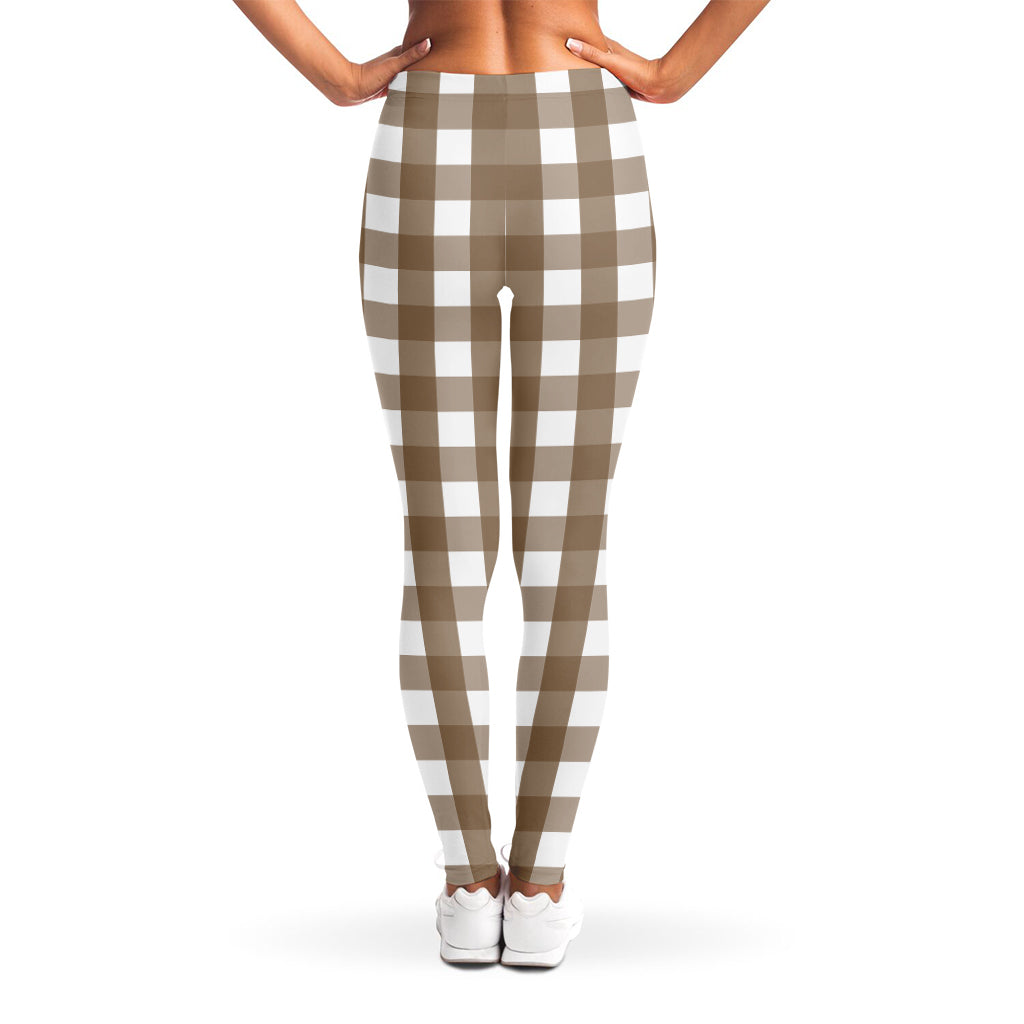 Brown And White Check Pattern Print Women's Leggings