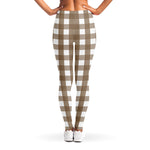 Brown And White Check Pattern Print Women's Leggings