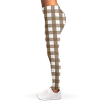 Brown And White Check Pattern Print Women's Leggings