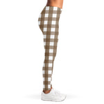 Brown And White Check Pattern Print Women's Leggings