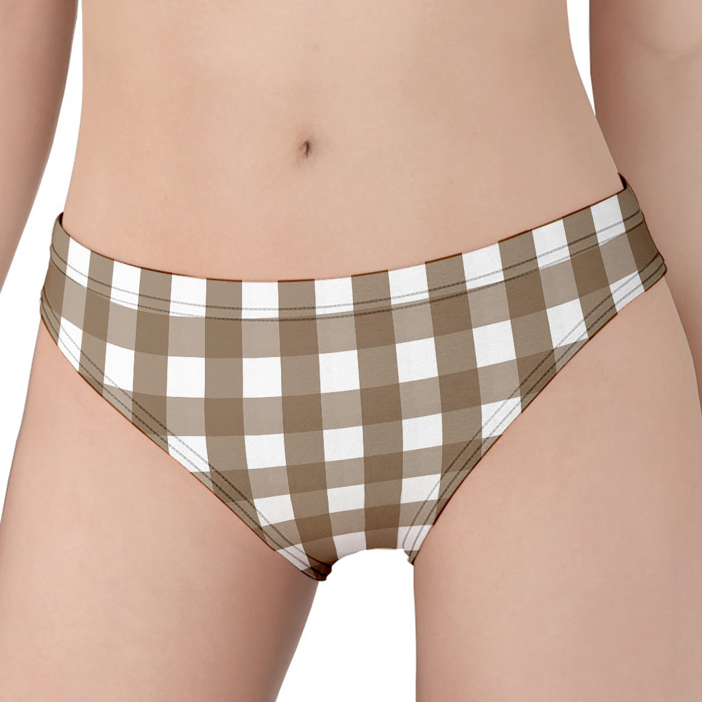 Brown And White Check Pattern Print Women's Panties