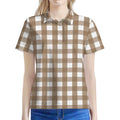 Brown And White Check Pattern Print Women's Polo Shirt