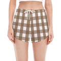 Brown And White Check Pattern Print Women's Split Running Shorts