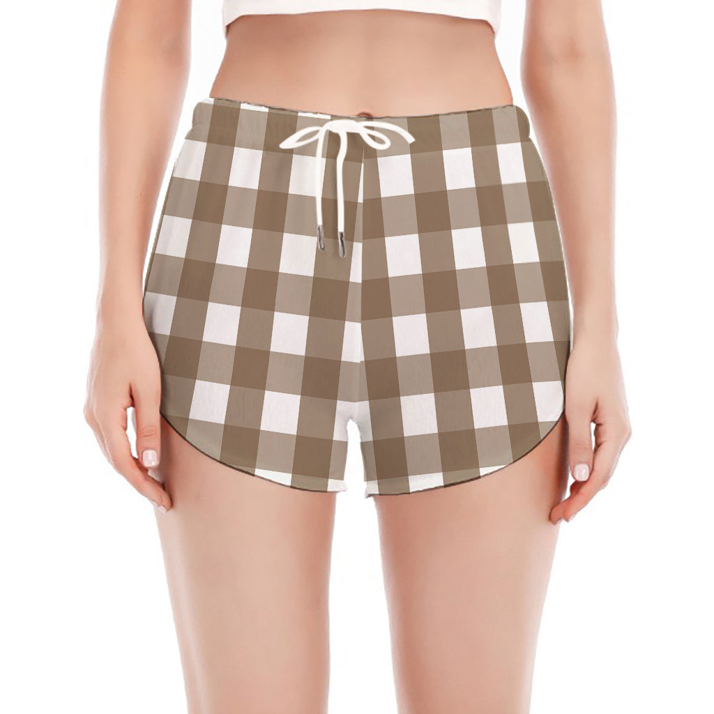 Brown And White Check Pattern Print Women's Split Running Shorts