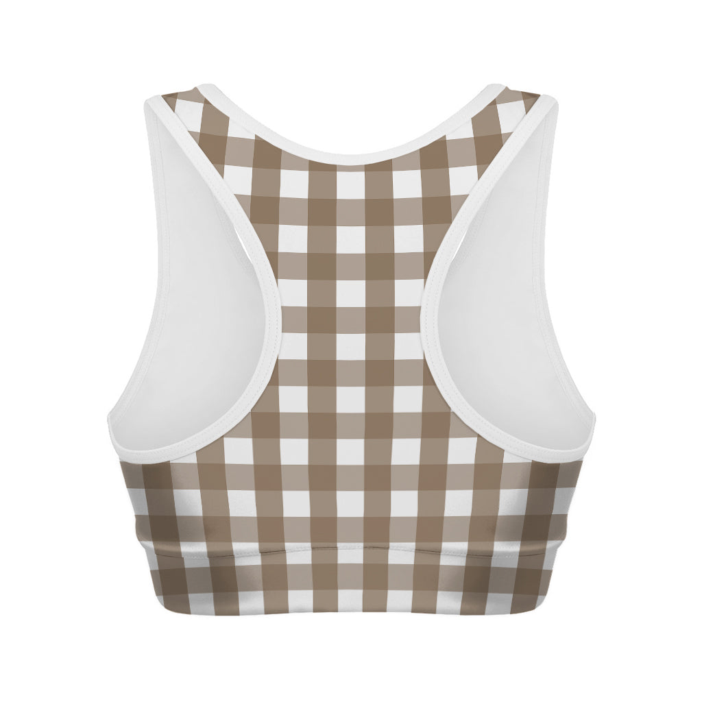 Brown And White Check Pattern Print Women's Sports Bra