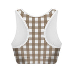 Brown And White Check Pattern Print Women's Sports Bra