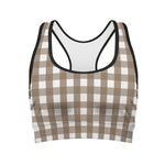 Brown And White Check Pattern Print Women's Sports Bra