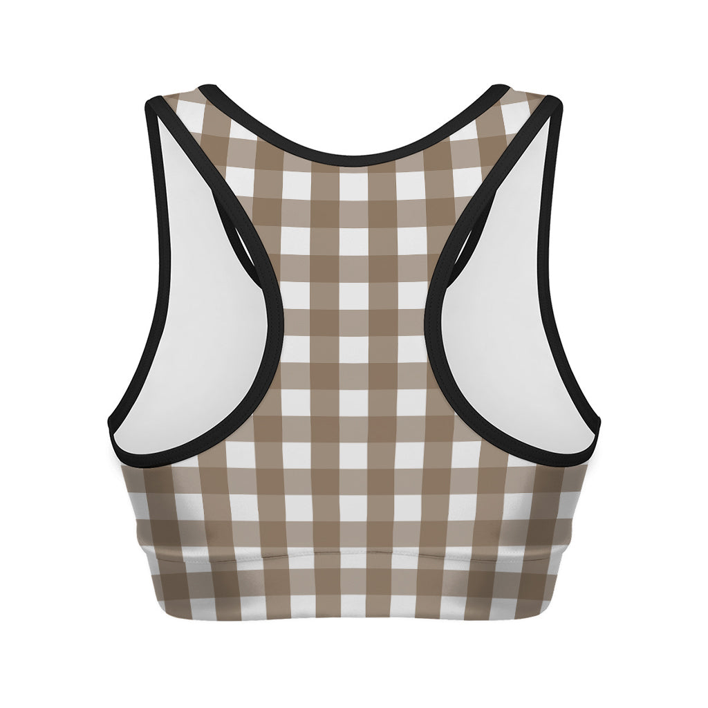 Brown And White Check Pattern Print Women's Sports Bra
