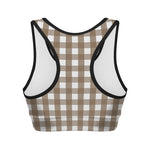Brown And White Check Pattern Print Women's Sports Bra