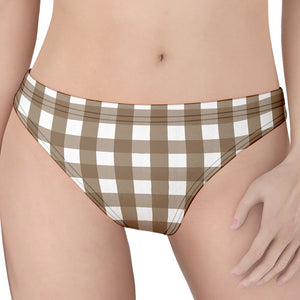 Brown And White Check Pattern Print Women's Thong