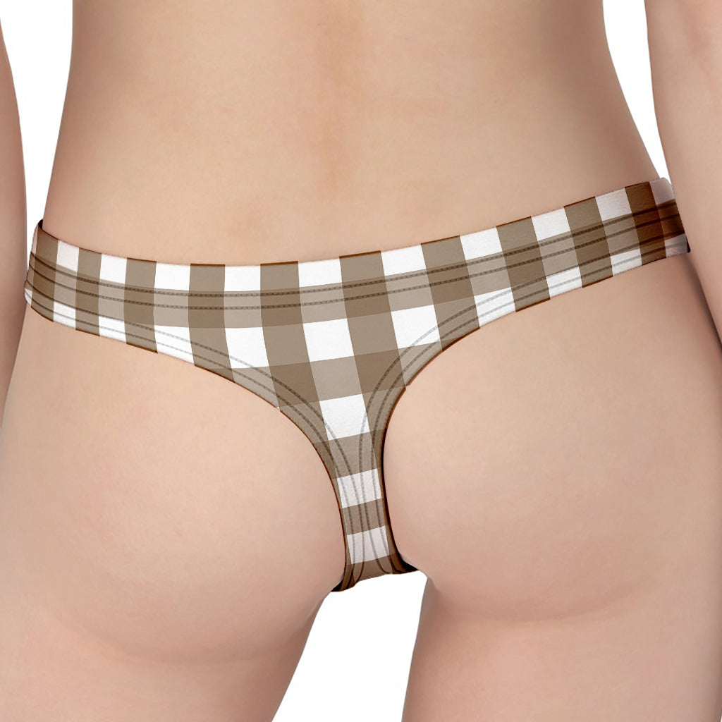 Brown And White Check Pattern Print Women's Thong