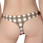 Brown And White Check Pattern Print Women's Thong