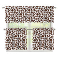 Brown And White Cow Pattern Print 3 Piece Kitchen Curtains