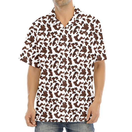 Brown And White Cow Pattern Print Aloha Shirt