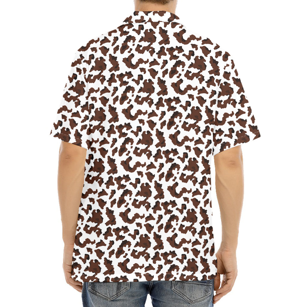 Brown And White Cow Pattern Print Aloha Shirt