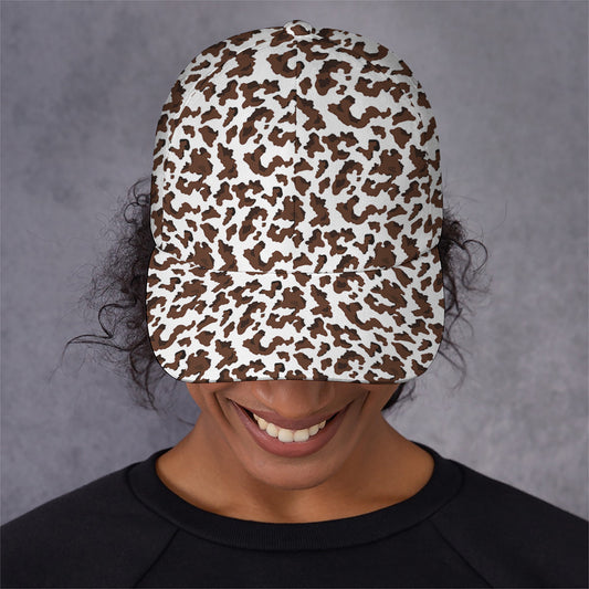 Brown And White Cow Pattern Print Baseball Cap