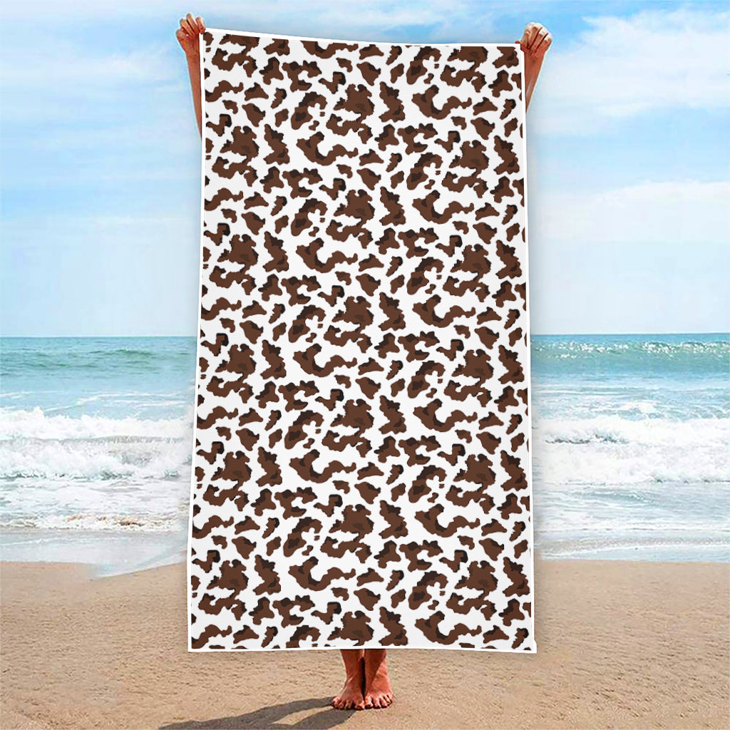 Brown And White Cow Pattern Print Beach Towel