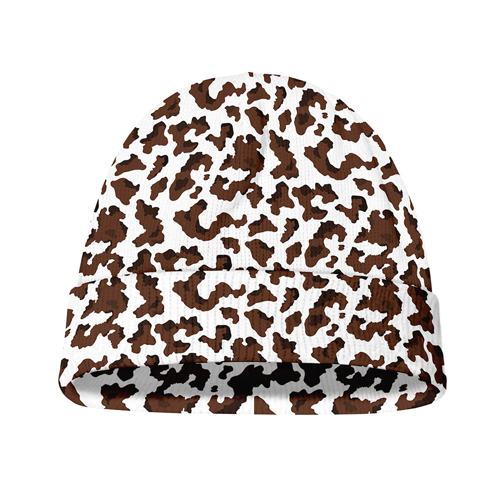Brown And White Cow Pattern Print Beanie