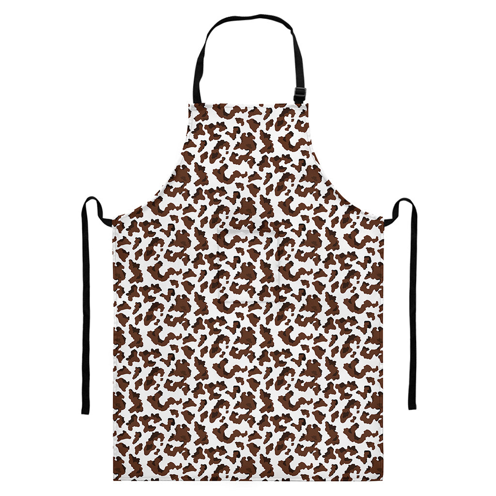 Brown And White Cow Pattern Print Bib Apron With Pocket