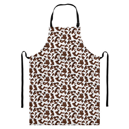 Brown And White Cow Pattern Print Bib Apron With Pocket